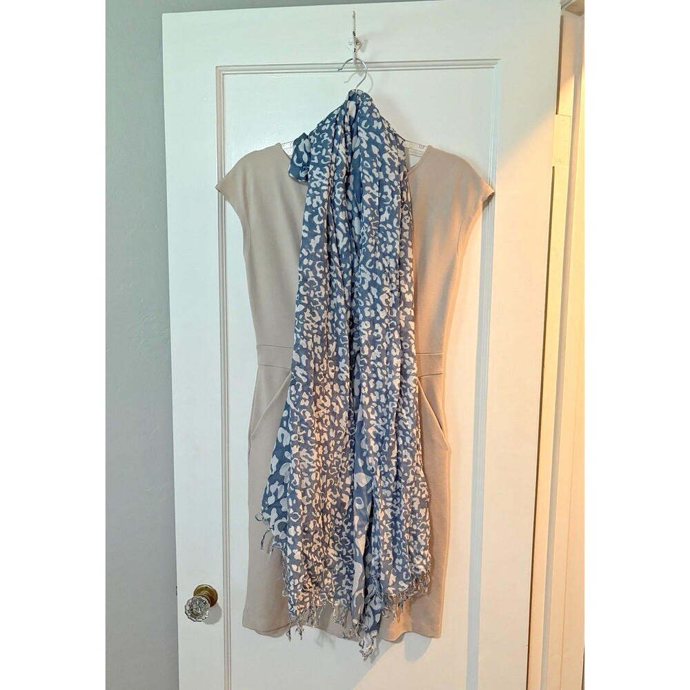1.2.3 Paris Blue Leopard Print Scarf Soft Lightweight Cotton Fringe Wrap Shawl